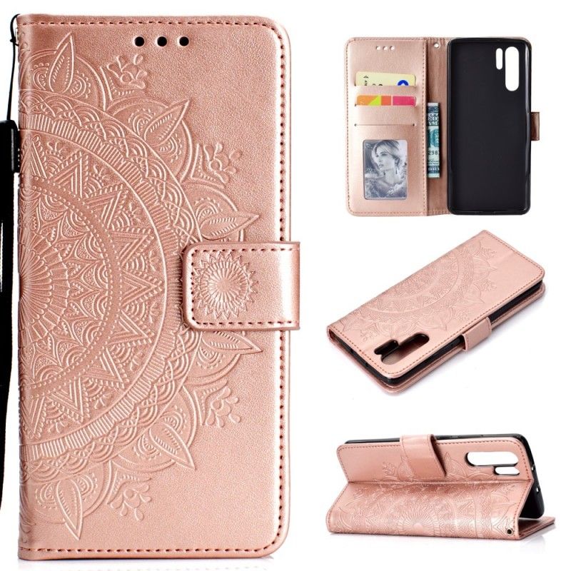 Leren Hoesje Huawei P30 Pro Magenta Grijs Telefoonhoesje Zon Mandala