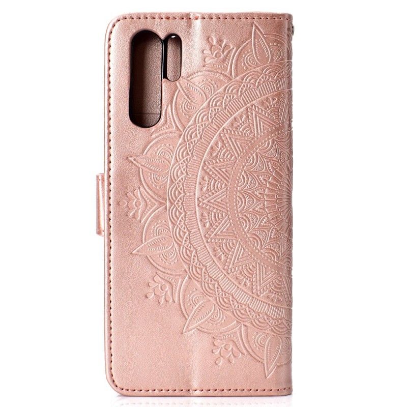 Leren Hoesje Huawei P30 Pro Magenta Grijs Telefoonhoesje Zon Mandala