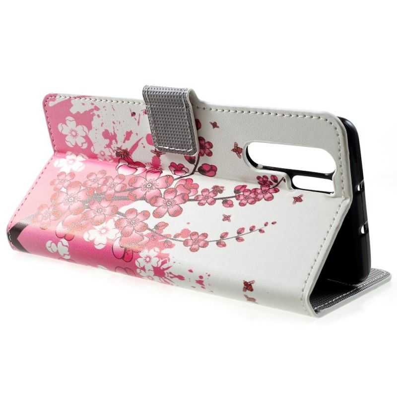 Leren Hoesje Huawei P30 Pro Paars Roze Telefoonhoesje Tropische Bloemen