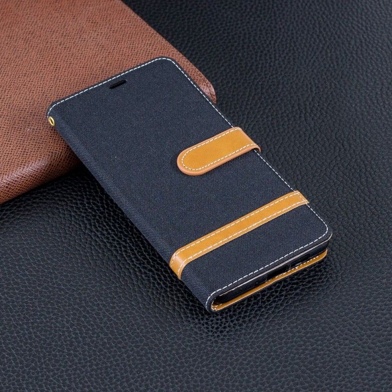Leren Hoesje voor Huawei P30 Pro Grijs Zwart Stof En Leereffect Met String