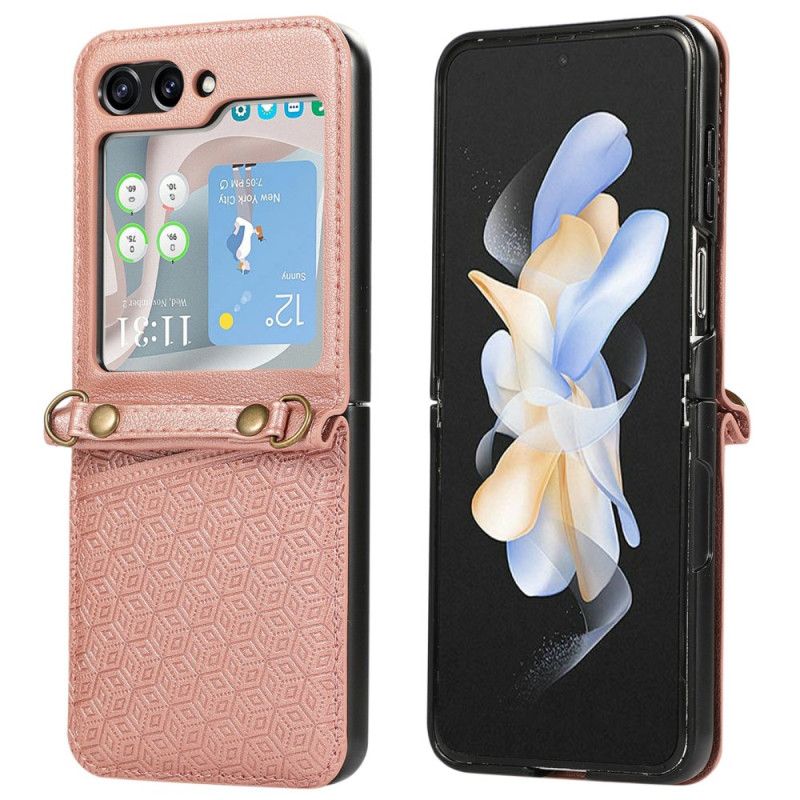 Case Hoesje Samsung Galaxy Z Flip 7 Telefoonhoesje Kaarthouder Met Ruitvormig Ontwerp