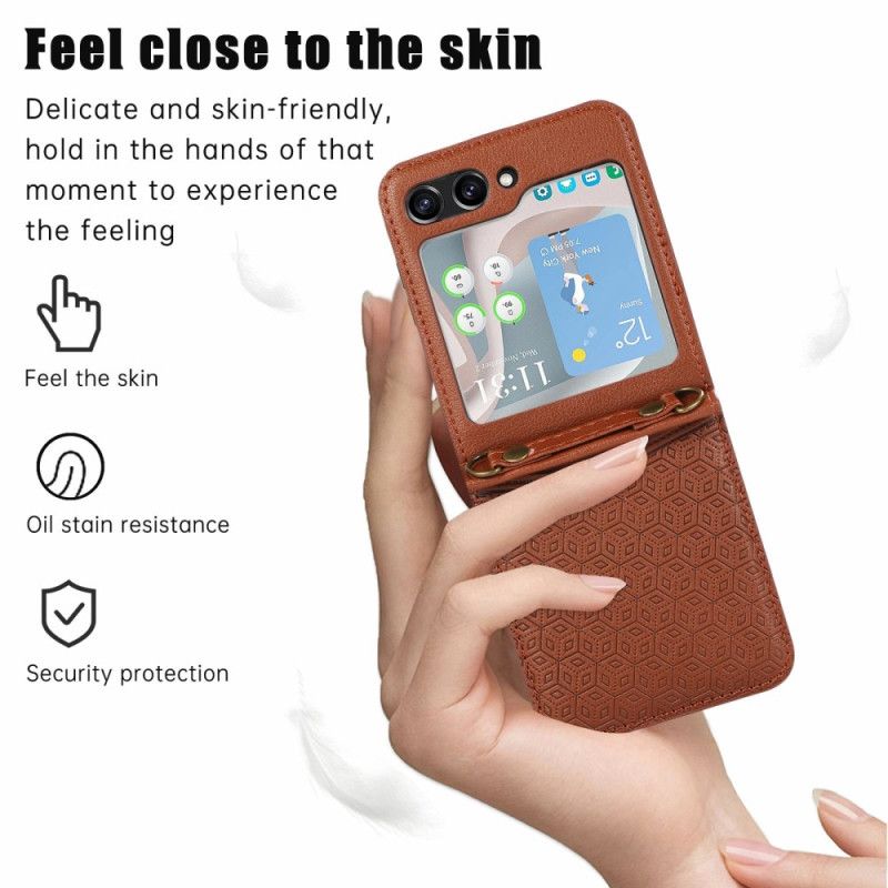 Case Hoesje Samsung Galaxy Z Flip 7 Telefoonhoesje Kaarthouder Met Ruitvormig Ontwerp