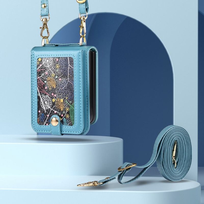 Case Hoesje Samsung Galaxy Z Flip 7 Telefoonhoesje Marmeren Kaarthouder En Schouderband