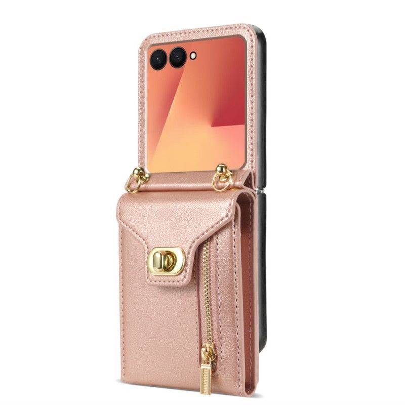 Cover Hoesje Samsung Galaxy Z Flip 7 Telefoonhoesje Portemonnee Met Rits En Schouderriem