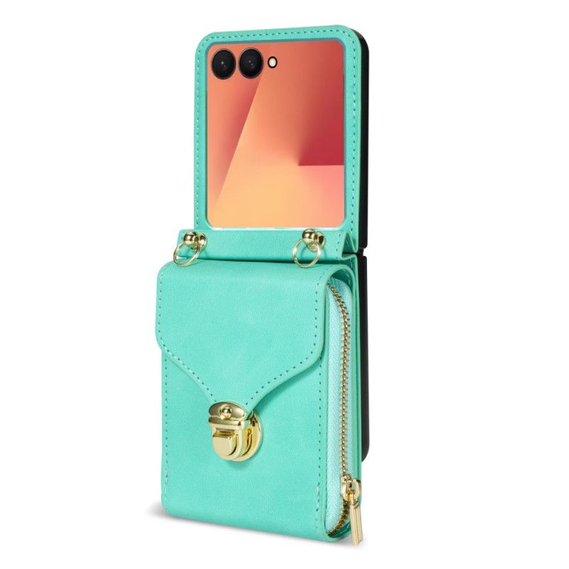 Cover Samsung Galaxy Z Flip 7 Portemonnee Met Rits En Schouderband