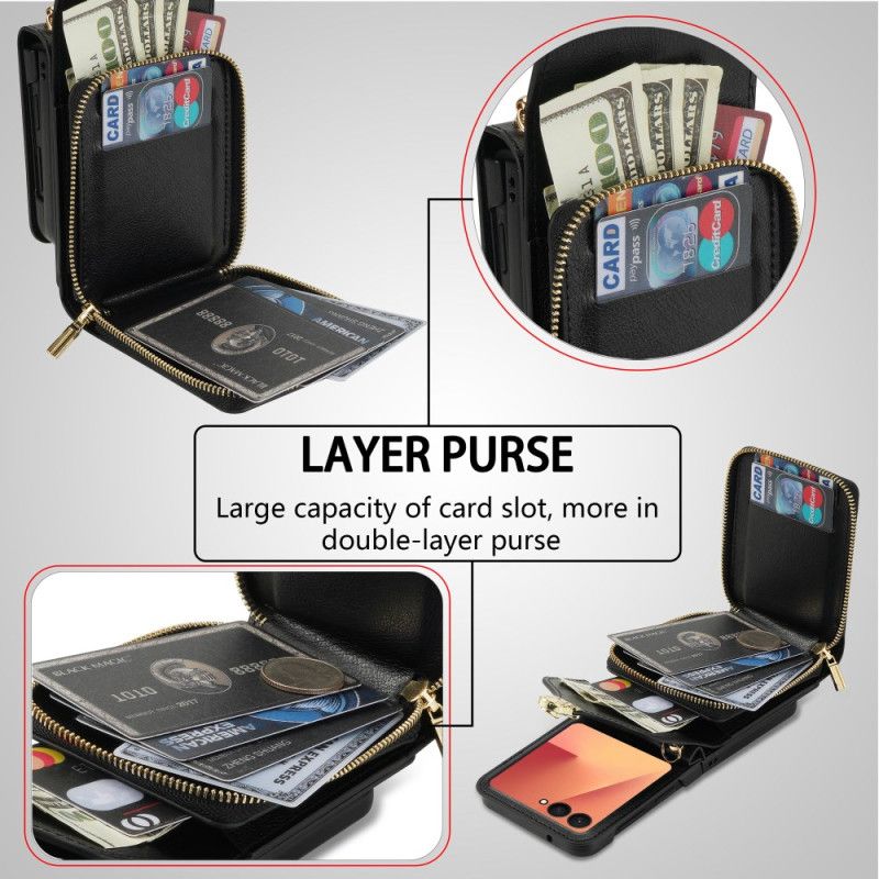 Cover Samsung Galaxy Z Flip 7 Portemonnee Met Rits En Schouderband