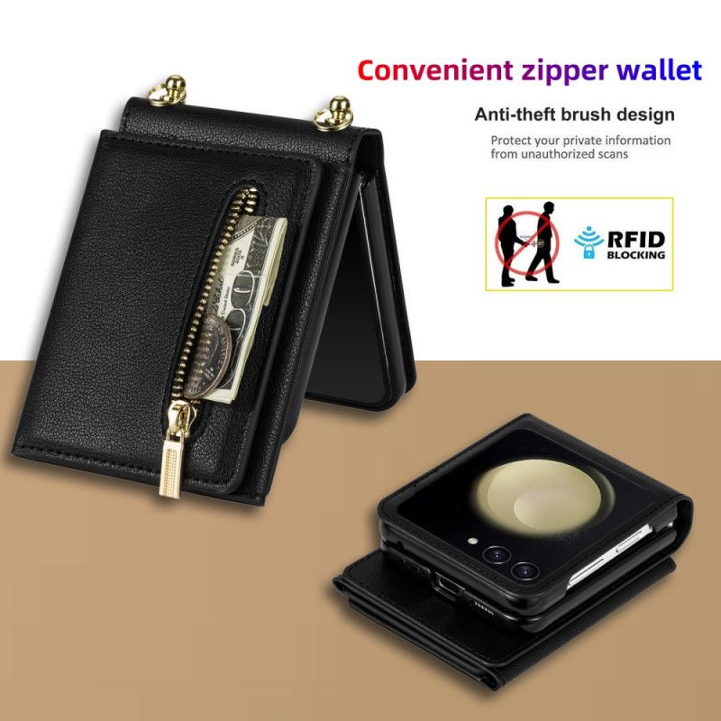 Hoesje Case Samsung Galaxy Z Flip 7 Telefoonhoesje Rfid-portemonnee En Schouderband