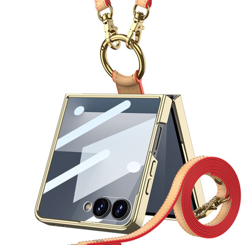 Hoesje Samsung Galaxy Z Flip 7 Ring Houder En Afneembare Schouderriem Bescherming Hoesje