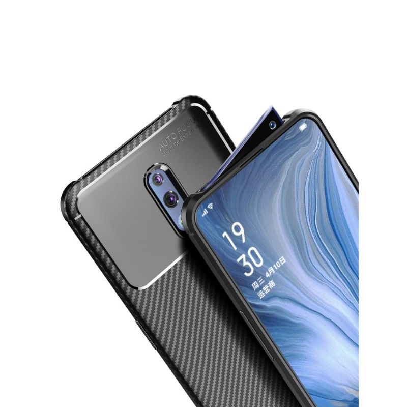 Hoesje Oppo Reno Donkerblauw Zwart Flexibele Koolstofvezel