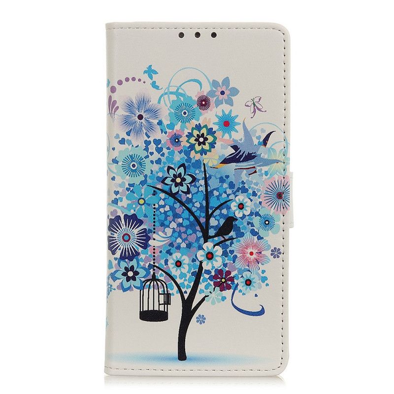 Cover Folio-hoesje Xiaomi Mi 9T / Mi 9T Pro Lichtblauw Oranje Telefoonhoesje Bloeiende Boom