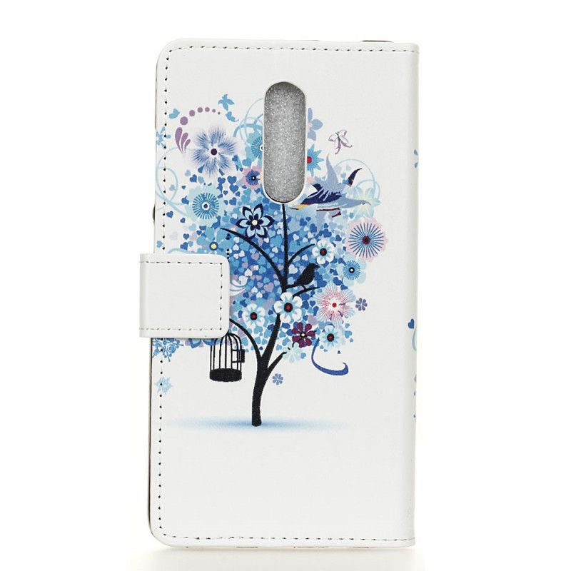 Cover Folio-hoesje Xiaomi Mi 9T / Mi 9T Pro Lichtblauw Oranje Telefoonhoesje Bloeiende Boom