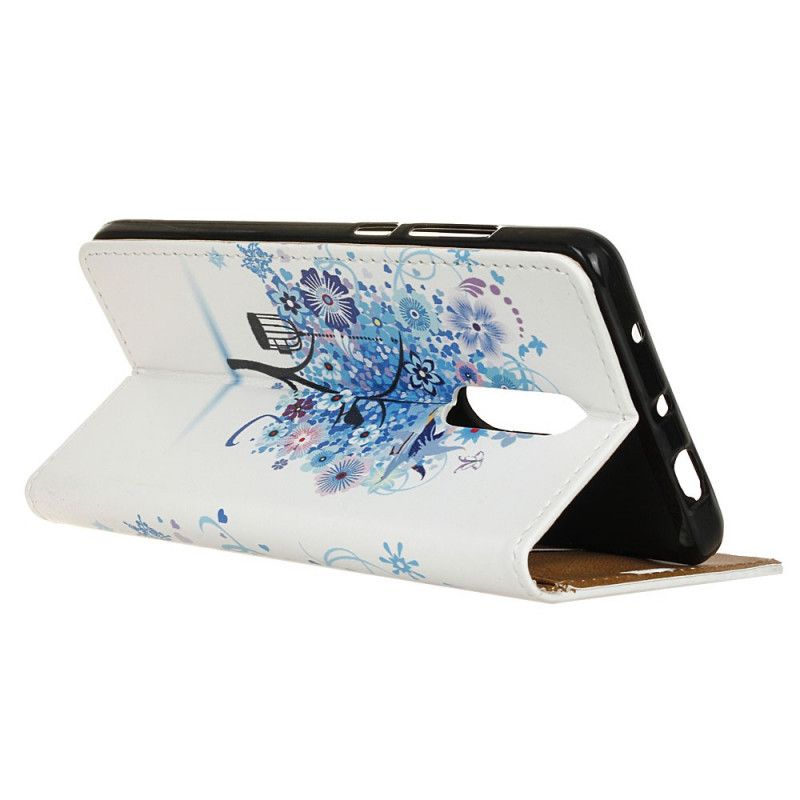 Cover Folio-hoesje Xiaomi Mi 9T / Mi 9T Pro Lichtblauw Oranje Telefoonhoesje Bloeiende Boom