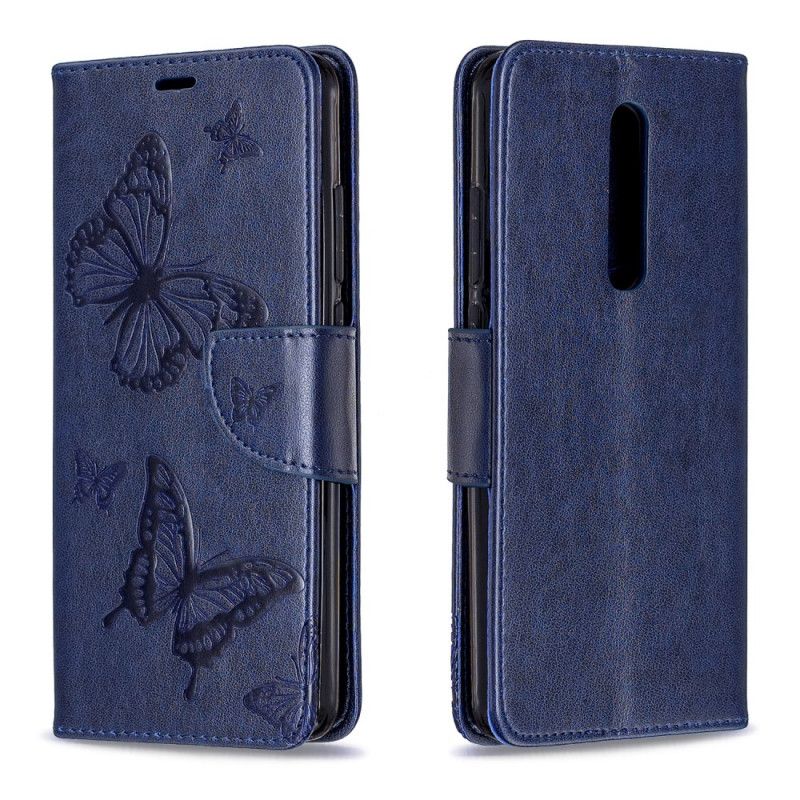 Cover Folio-hoesje Xiaomi Mi 9T / Mi 9T Pro Magenta Grijs Telefoonhoesje Bedrukte Vlinders Met String