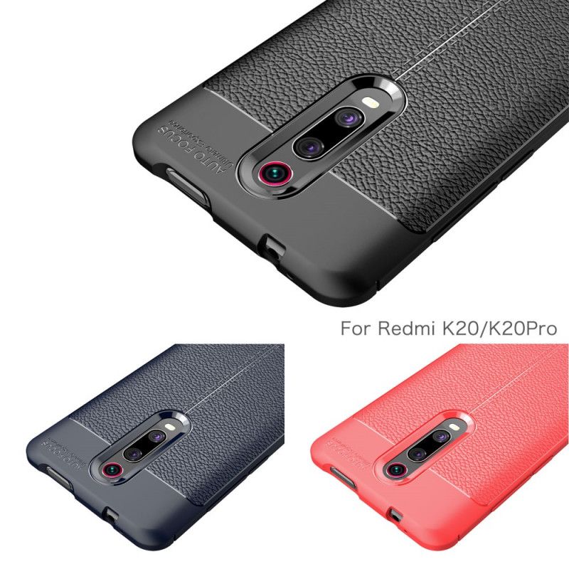 Hoesje voor Xiaomi Mi 9T / Mi 9T Pro Rood Zwart Dubbellijns Lychee Leereffect
