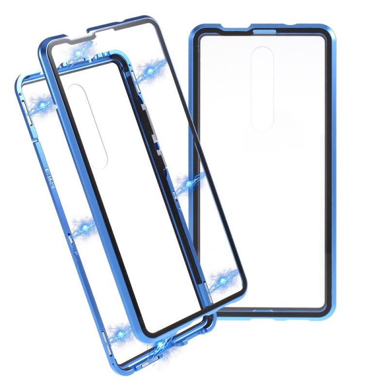 Hoesje voor Xiaomi Mi 9T / Mi 9T Pro Wit Zwart Metalen Randen En Gehard Glas