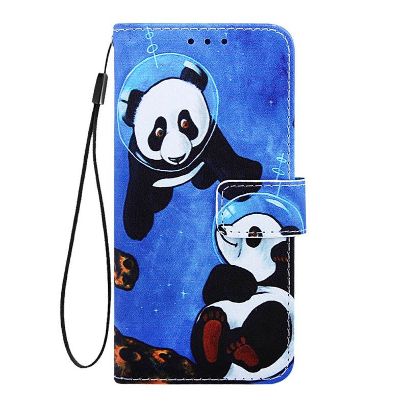 Leren Hoesje voor Xiaomi Mi 9T / Mi 9T Pro Panda'S Kosmonauten Met String