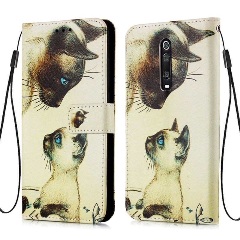 Leren Hoesje Xiaomi Mi 9T / Mi 9T Pro Telefoonhoesje Kitten En Mama Met String