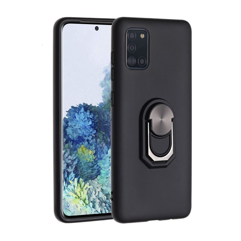 Case Hoesje Samsung Galaxy A31 Rood Zwart Telefoonhoesje Gemetalliseerde Ringsteun