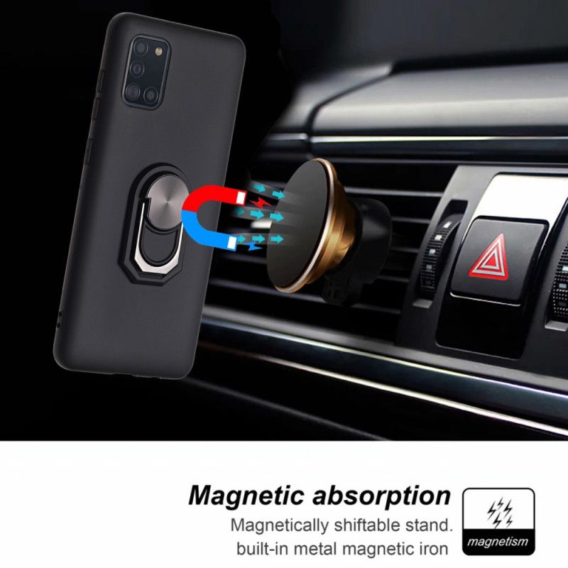Case Hoesje Samsung Galaxy A31 Rood Zwart Telefoonhoesje Gemetalliseerde Ringsteun