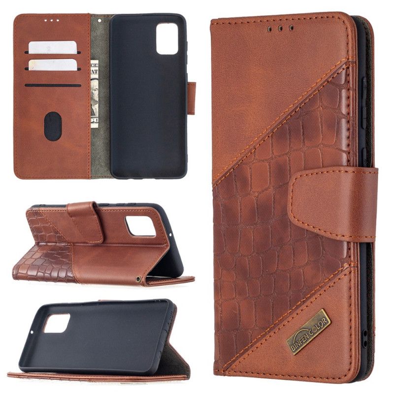 Cover Folio-hoesje Samsung Galaxy A31 Grijs Zwart Telefoonhoesje Klassiek Krokodillenleereffect