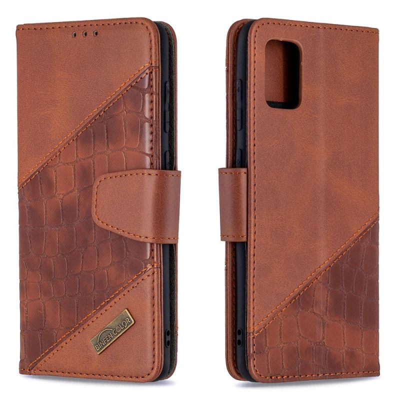 Cover Folio-hoesje Samsung Galaxy A31 Grijs Zwart Telefoonhoesje Klassiek Krokodillenleereffect