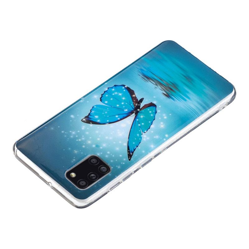 Cover Hoesje Samsung Galaxy A31 Telefoonhoesje Fluorescerende Blauwe Vlinder