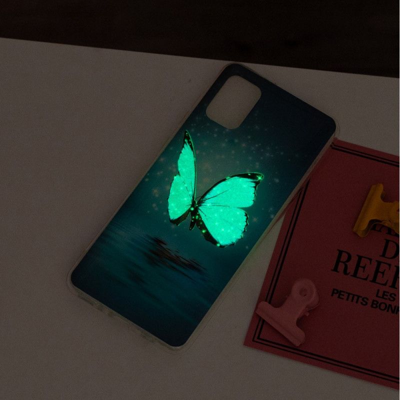 Cover Hoesje Samsung Galaxy A31 Telefoonhoesje Fluorescerende Blauwe Vlinder