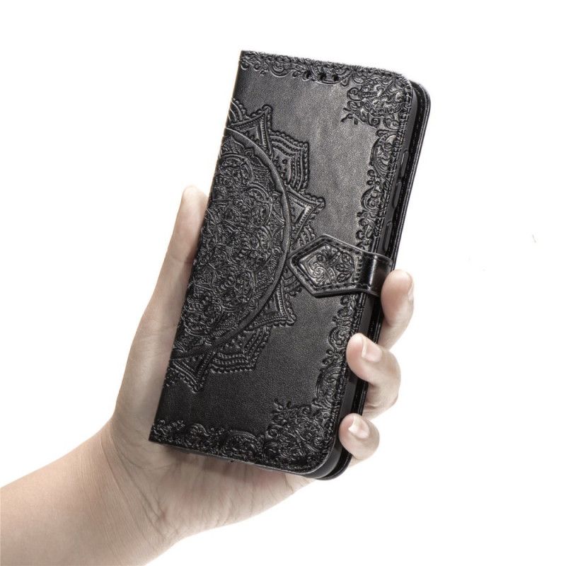 Flip Case Leren Samsung Galaxy A31 Grijs Zwart Mandala Van Middelbare Leeftijd