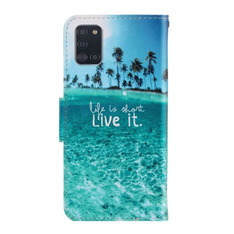 Flip Case Leren Samsung Galaxy A31 Leef Het Met String