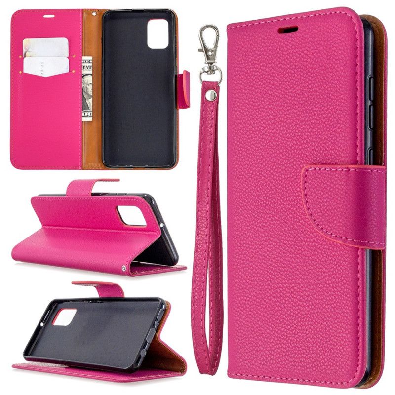 Flip Case Leren Samsung Galaxy A31 Magenta Zwart Lychee Schuine Flap