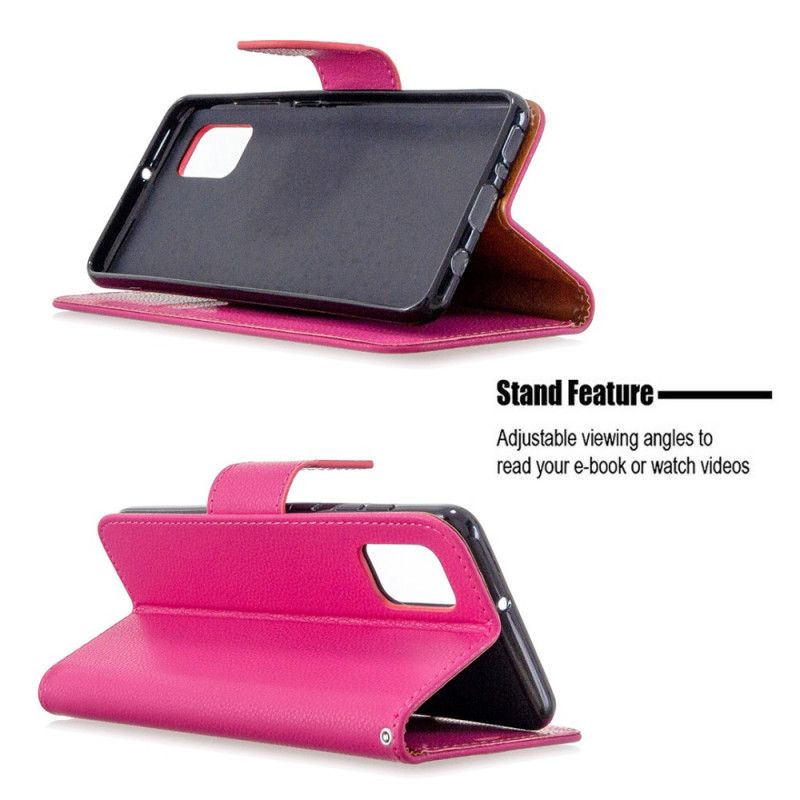 Flip Case Leren Samsung Galaxy A31 Magenta Zwart Lychee Schuine Flap