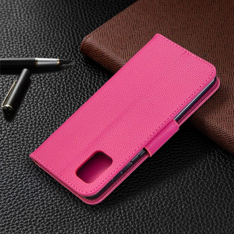 Flip Case Leren Samsung Galaxy A31 Magenta Zwart Lychee Schuine Flap