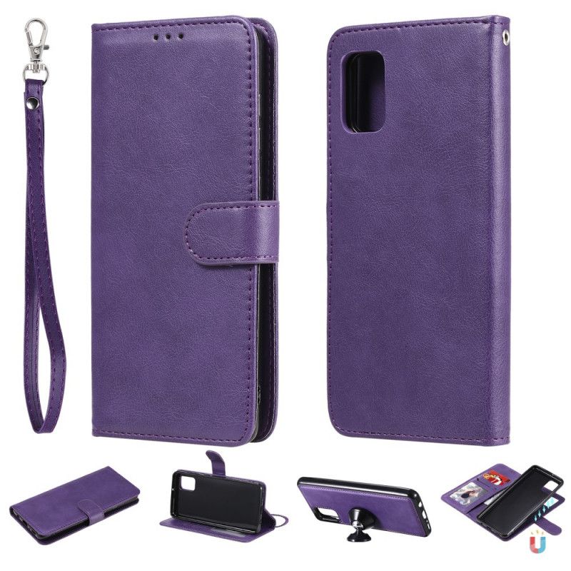 Flip Case Leren Samsung Galaxy A31 Rood Zwart Afneembare Schaal En Riem