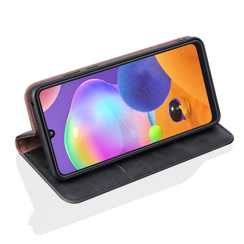 Folio-hoesje Samsung Galaxy A31 Bruin Rood Gestikt Leereffect