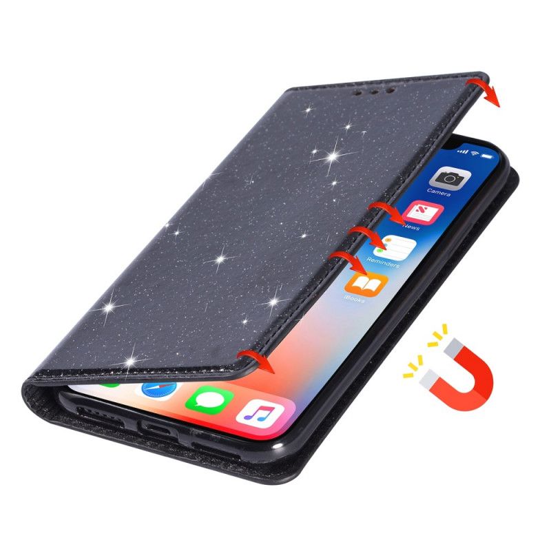 Folio-hoesje Samsung Galaxy A31 Grijs Zwart Telefoonhoesje Glitterstijl