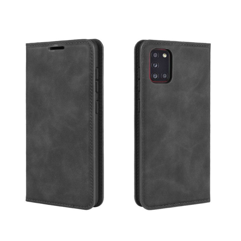 Folio-hoesje Samsung Galaxy A31 Grijs Zwart Zacht Leereffect