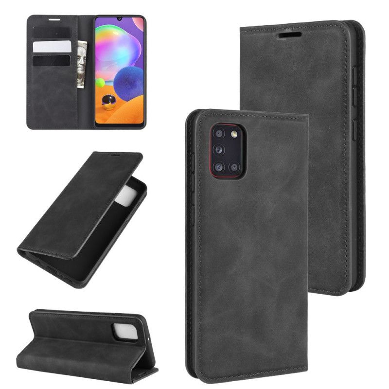 Folio-hoesje Samsung Galaxy A31 Grijs Zwart Zacht Leereffect