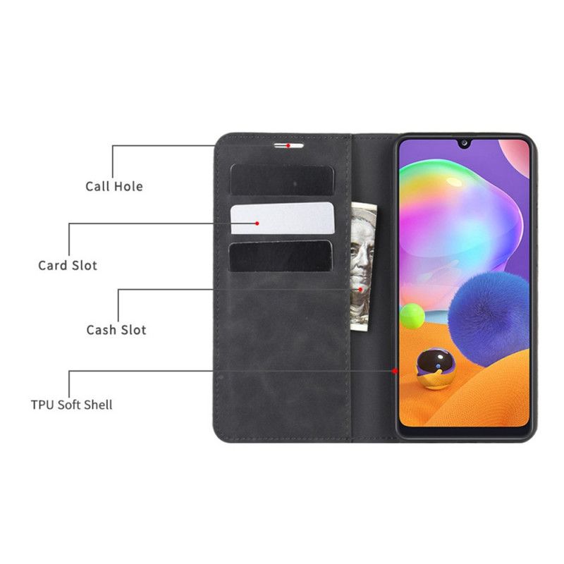 Folio-hoesje Samsung Galaxy A31 Grijs Zwart Zacht Leereffect