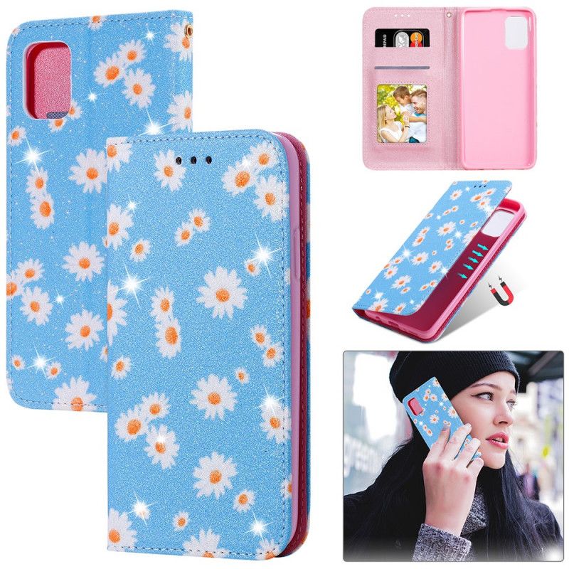 Folio-hoesje voor Samsung Galaxy A31 Oranje Roze Madeliefjes Kunstleer