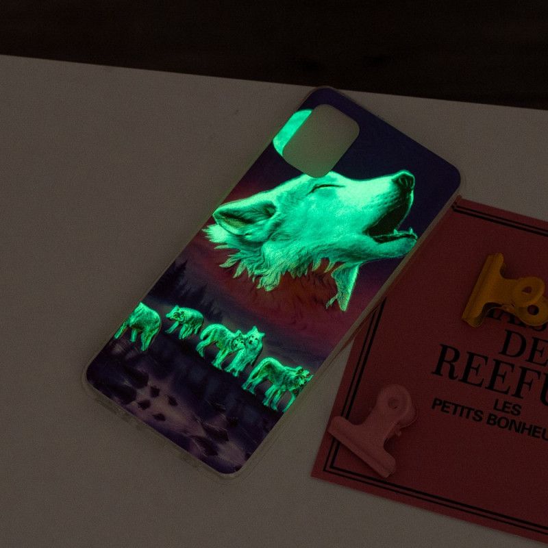 Hoesje Samsung Galaxy A31 Donkerblauw Zwart Serie Fluorescerende Wolven