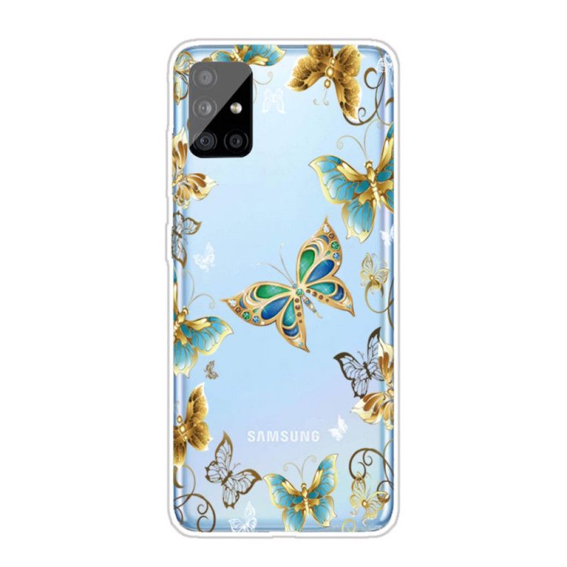 Hoesje Samsung Galaxy A31 Goud Donkerblauw Vlucht Van Vlinders