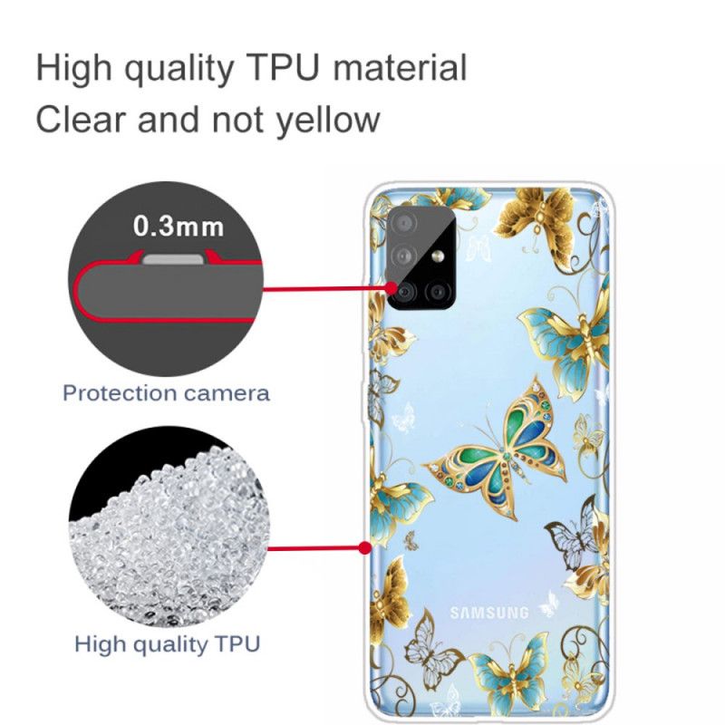 Hoesje Samsung Galaxy A31 Goud Donkerblauw Vlucht Van Vlinders