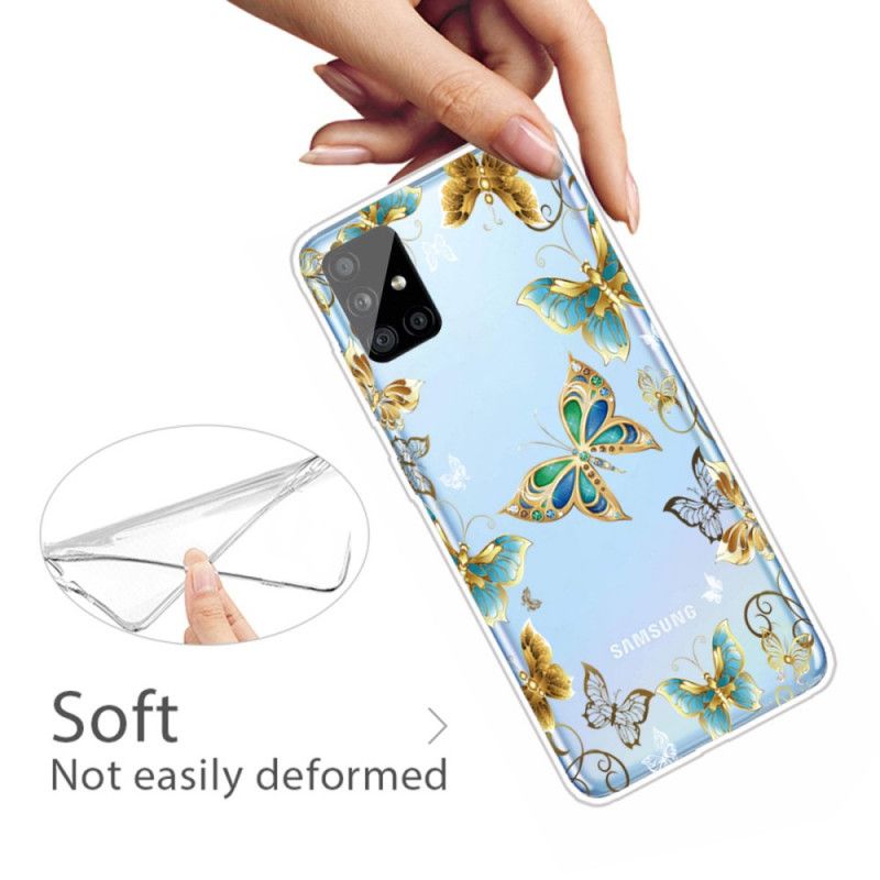 Hoesje Samsung Galaxy A31 Goud Donkerblauw Vlucht Van Vlinders