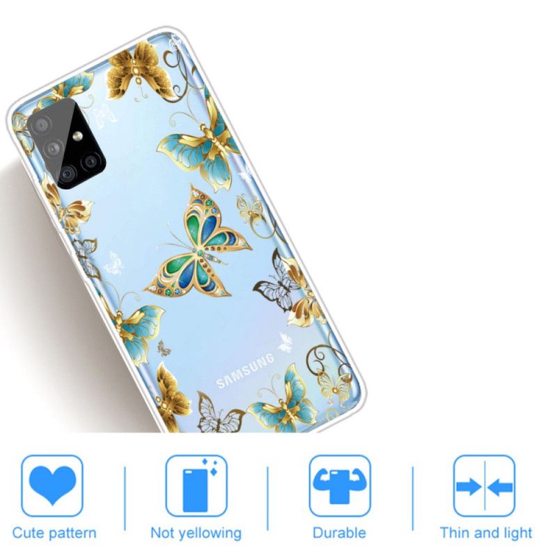 Hoesje Samsung Galaxy A31 Goud Donkerblauw Vlucht Van Vlinders