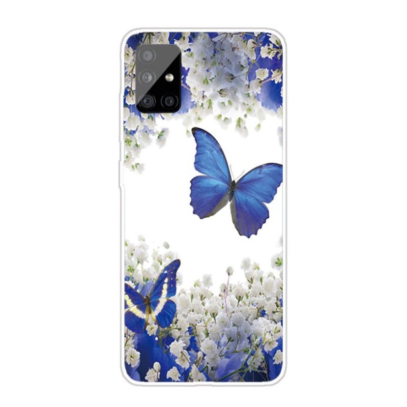 Hoesje Samsung Galaxy A31 Goud Donkerblauw Vlucht Van Vlinders