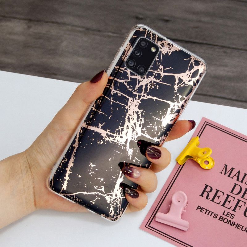 Hoesje Samsung Galaxy A31 Roze Zwart Ultra Designer Marmer
