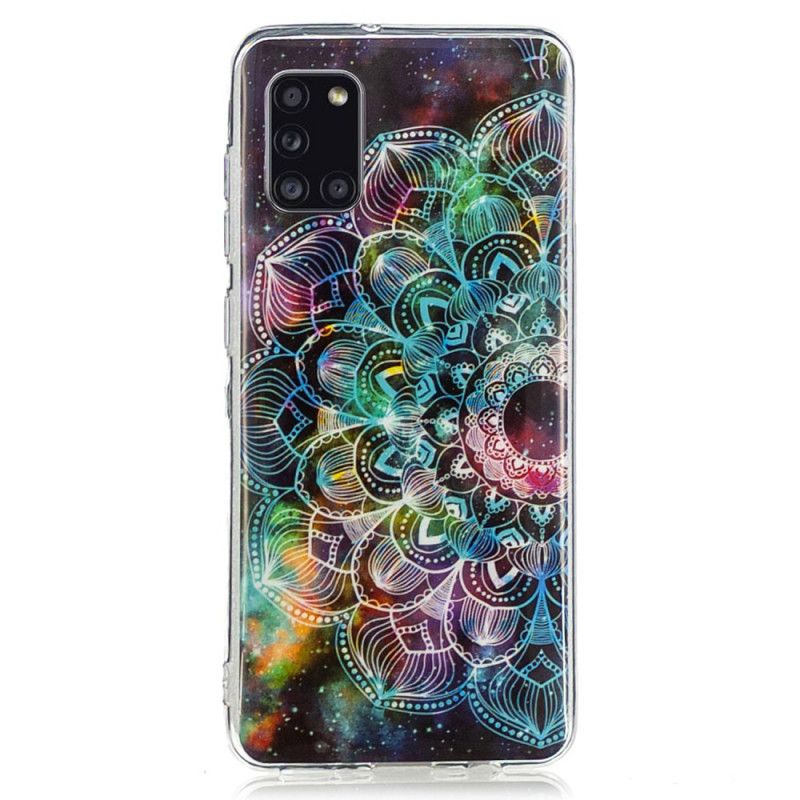 Hoesje voor Samsung Galaxy A31 Donkerrood Zwart Fluorescerende Bloemenreeks