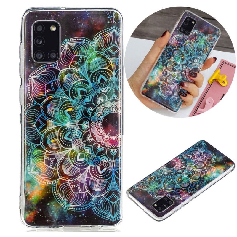 Hoesje voor Samsung Galaxy A31 Donkerrood Zwart Fluorescerende Bloemenreeks