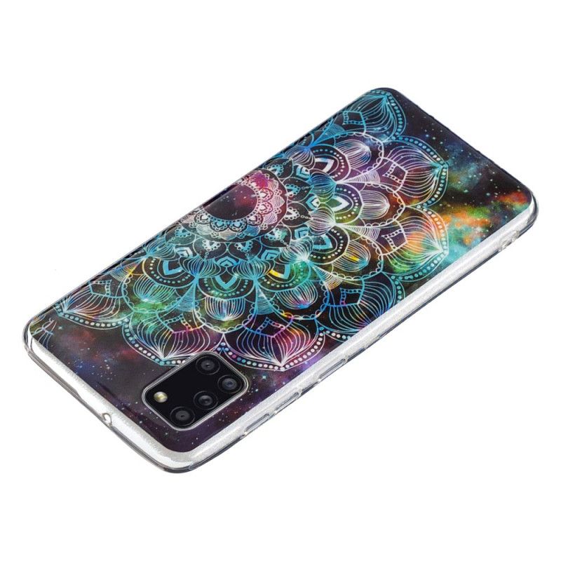Hoesje voor Samsung Galaxy A31 Donkerrood Zwart Fluorescerende Bloemenreeks