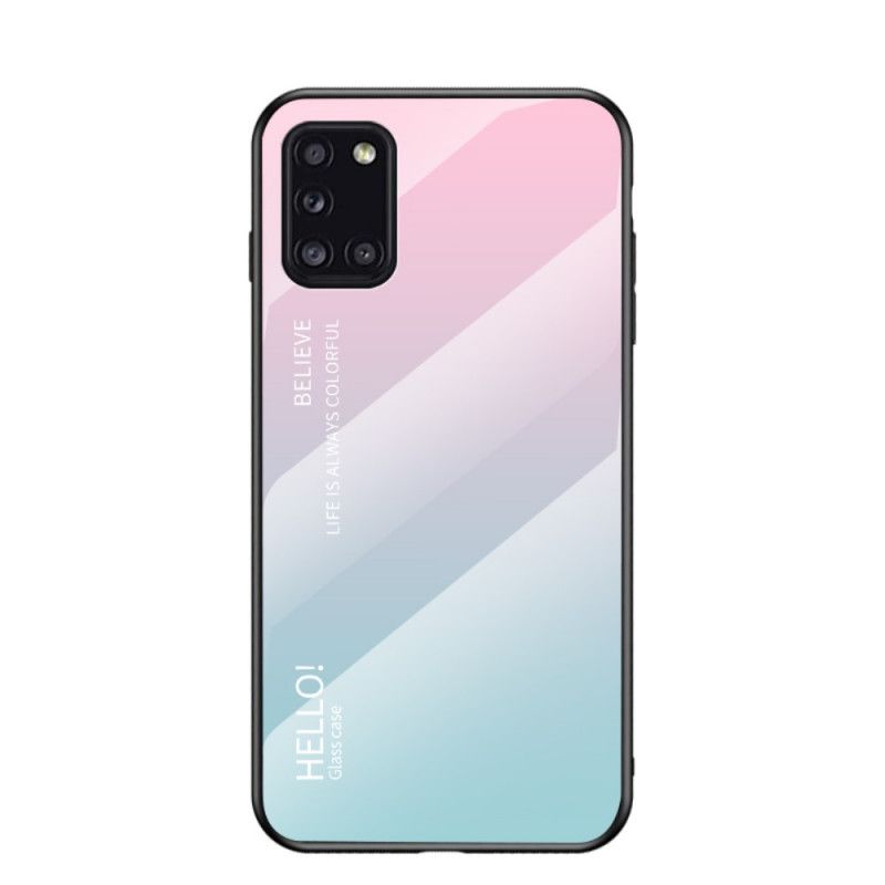 Hoesje voor Samsung Galaxy A31 Wit Zwart Hallo Gehard Glas